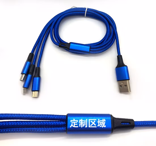 Nylon Braided 3FT 6FT 10FT 3 in 1 USB 3.0 Charger Cable Micro USB 8pin Type C Fast Charging Data Cable for Mobile Phone