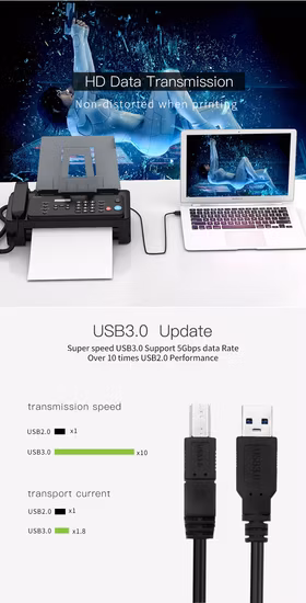 USB 2.0 3.0 Printer Type a Male to Type B Male Data Transmission Printer Scanner Cable for HP Canon Epson